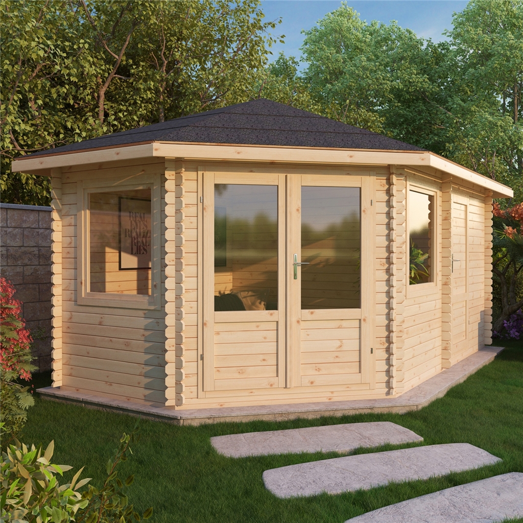 5m X 3m Deluxe Plus Corner Log Cabin 44mm