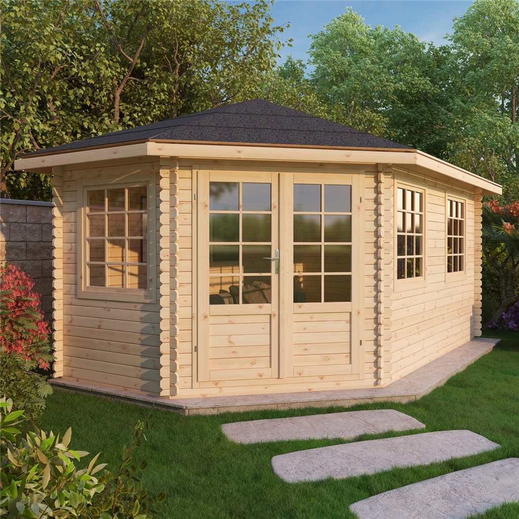 5m X 3m Grande Corner Log Cabin 28mm