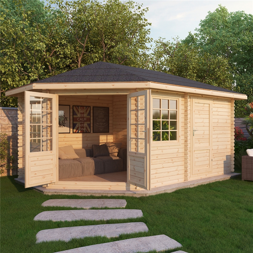 5m X 3m Deluxe Plus Corner Log Cabin 44mm