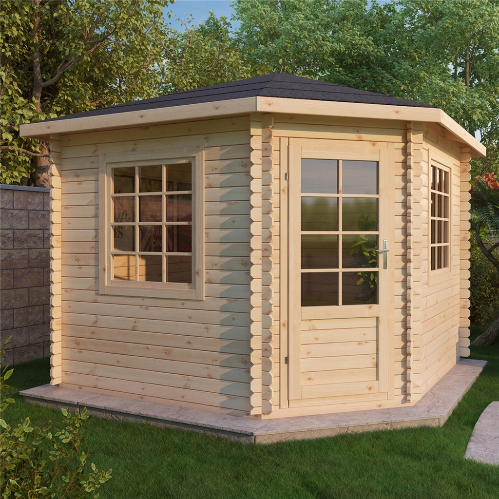 Installed 3m X 3m Deluxe Corner Log Cabin 28mm Includes Installation