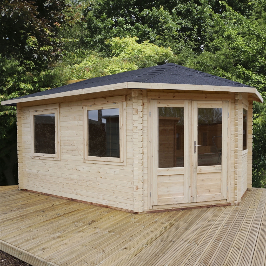 Installed 5m X 3m Grande Corner Log Cabin 28mm Includes Installation