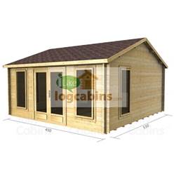 4.5m x 4.5m Reverse Apex Log Cabin - Double Glazing - 70mm Wall Thickness (2078) 