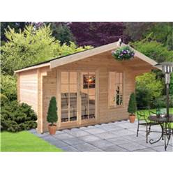 3.59m x 2.99m Superior Apex Log Cabin + Double Fully Glazed Doors - 44mm Tongue and Groove Logs