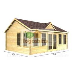 5.5m x 4.0m Deluxe Reverse Apex Log Cabin - Double Glazing - 44mm Wall Thickness (4997)